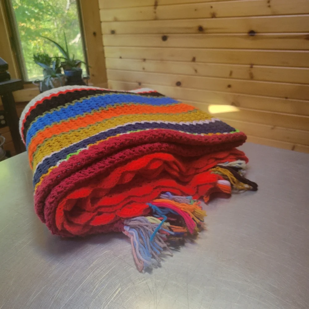 Vintage Multi-Color Handmade Crochet Afghan‎